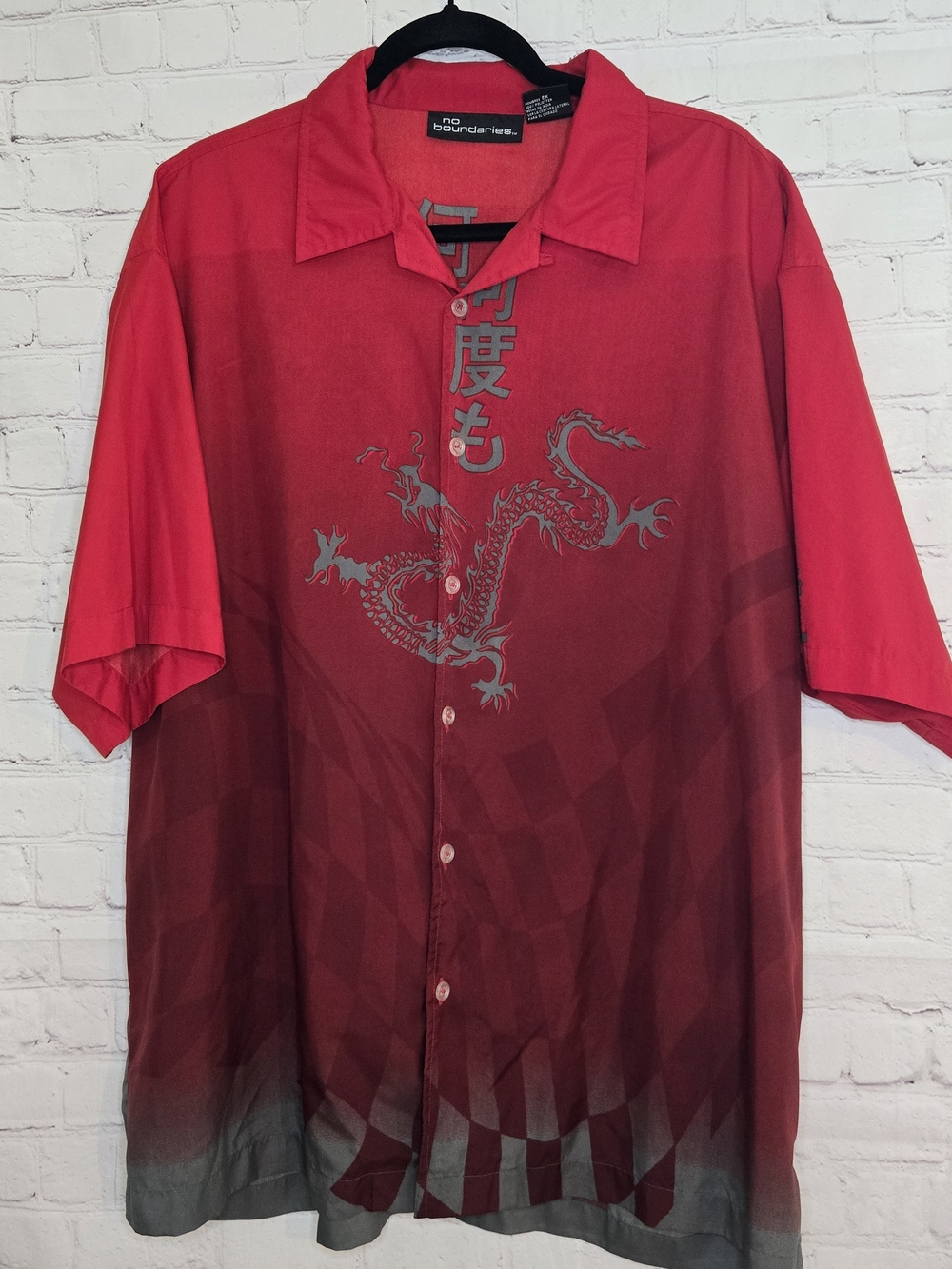 Y2k No Boundaries Camp Shirt Dragon Tribal Button Up Skater Grunge Nu Metal XL